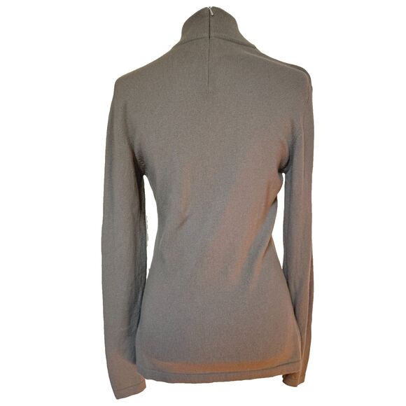 Saks Fifth Avenue mocha 100% cashmere zip mockneck sweater Women’s M minimalist - Picture 2 of 8